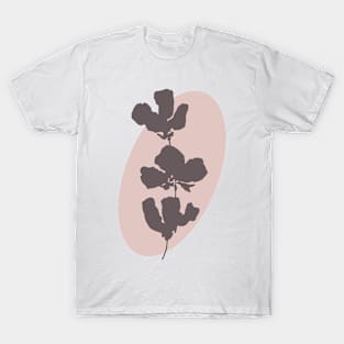 Minimalist brown flowers on pink oval T-Shirt